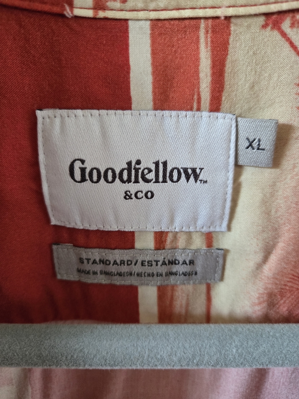 Goodfellow & Co Red and Cream Tropical Block Print Camp Shirt - Picture 3 of 5